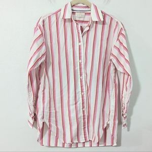 J. Crew Relaxed Fit Washed Cotton Poplin Shirt Button Front Striped Pink Size 6